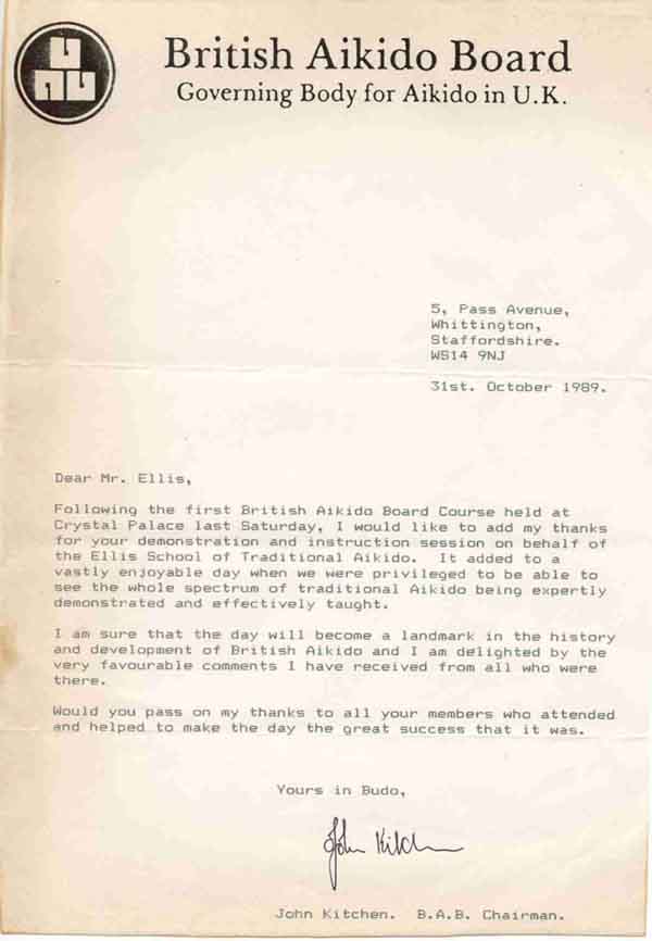 Letter from British Aikido Board Chairman
